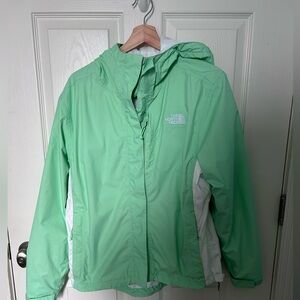 The North Face HyVent Women's Mint Green Hooded Zip Up Rain Jacket Sz M